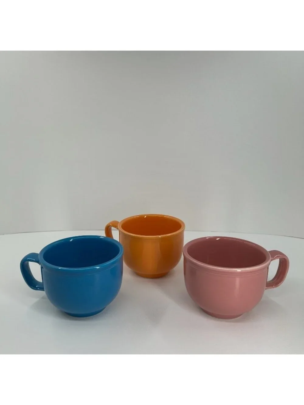 Homer Laughlin Fiestaware Jumbo Cup Ceramic Mug 16oz Lot of 3 Blue Orange Pink